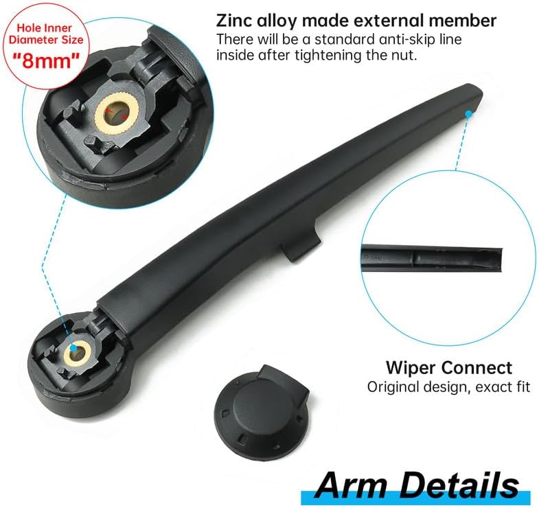 DYNOELS Rear Windshield Wiper Blade Arm Set Fit for Jeep Commander 2006-2010 Rear Wiper Arm Assembly OEM:5174877AA Part # 05174877AA & 55156514AB & 05174876AA - Image 4